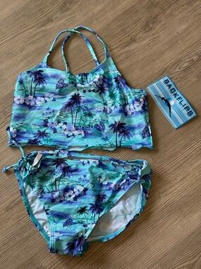 NWT Backflips Girls size 14 Aqua Tropical Two-Piece Swim Set